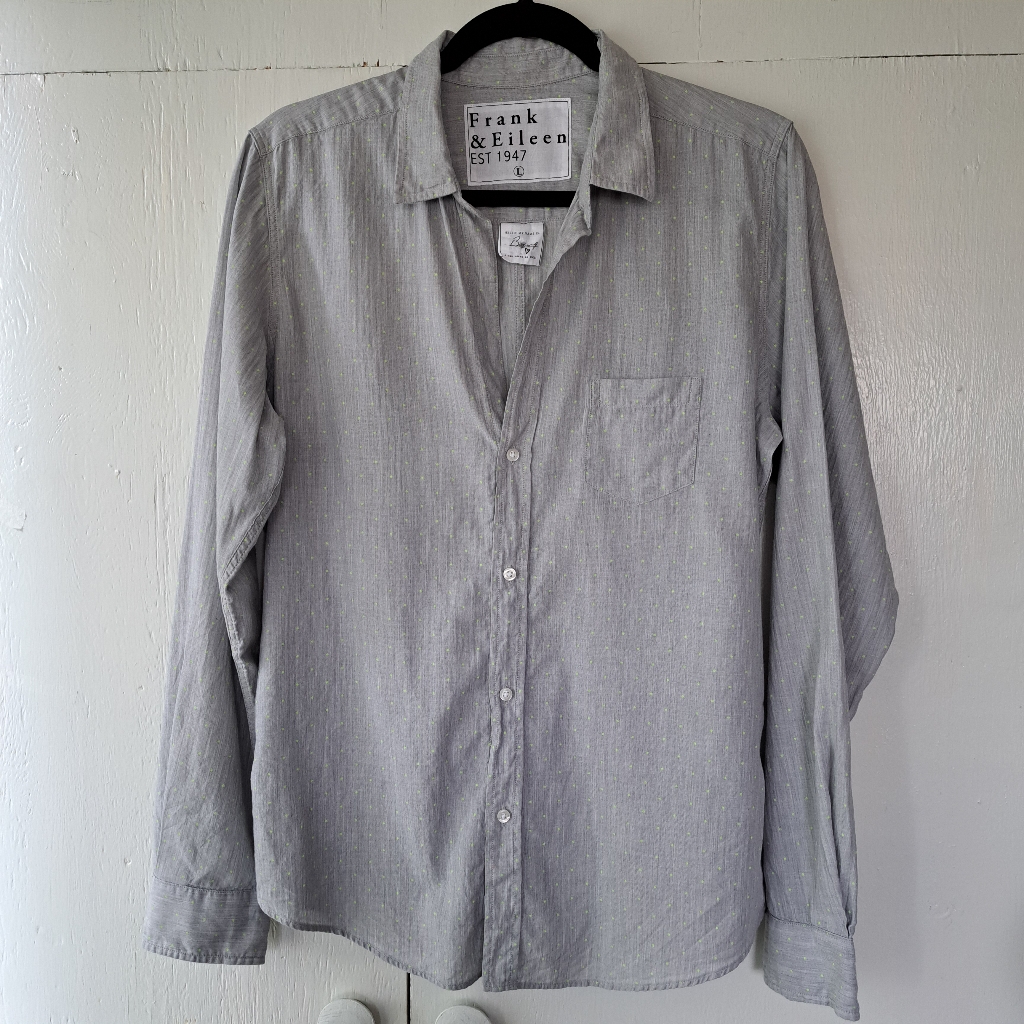Frank & Eileen The Barry Shirt Tailored Button-Up Gray Lime Micro Dot Sz L